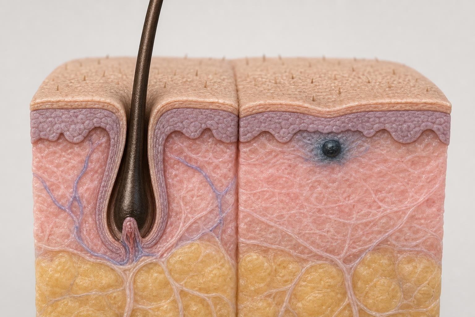 Dettaglio del micro-punto di pigmento che simula il bulbo di un capello rasato